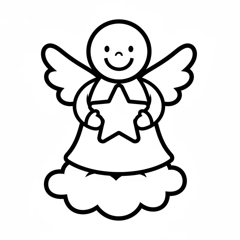 Weihnachtsengel mit Stern auf Wolke zum Ausmalen