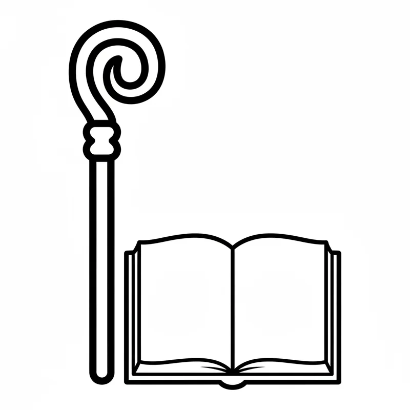 Bischofsstab mit Spirale und offenes Buch zum Ausmalen