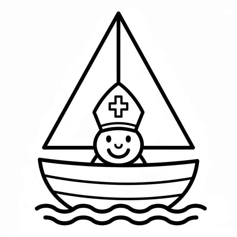 Nikolaus segelt im Boot über die Wellen zum Ausmalen
