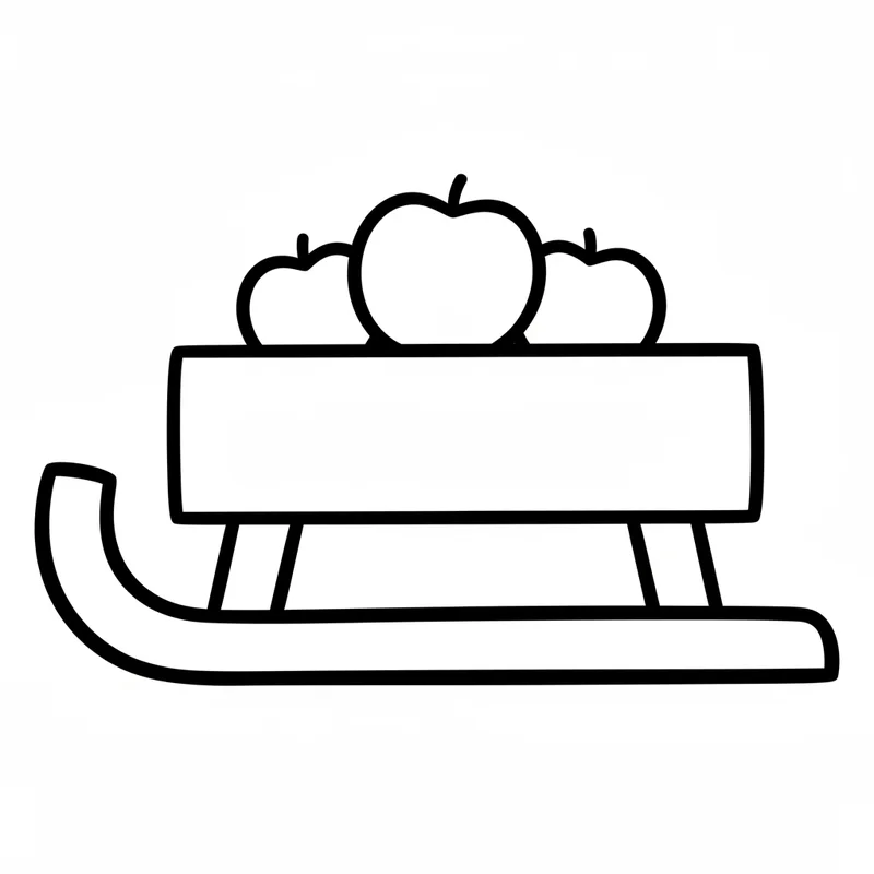 Holzschlitten mit Kufen und Äpfeln zum Ausmalen