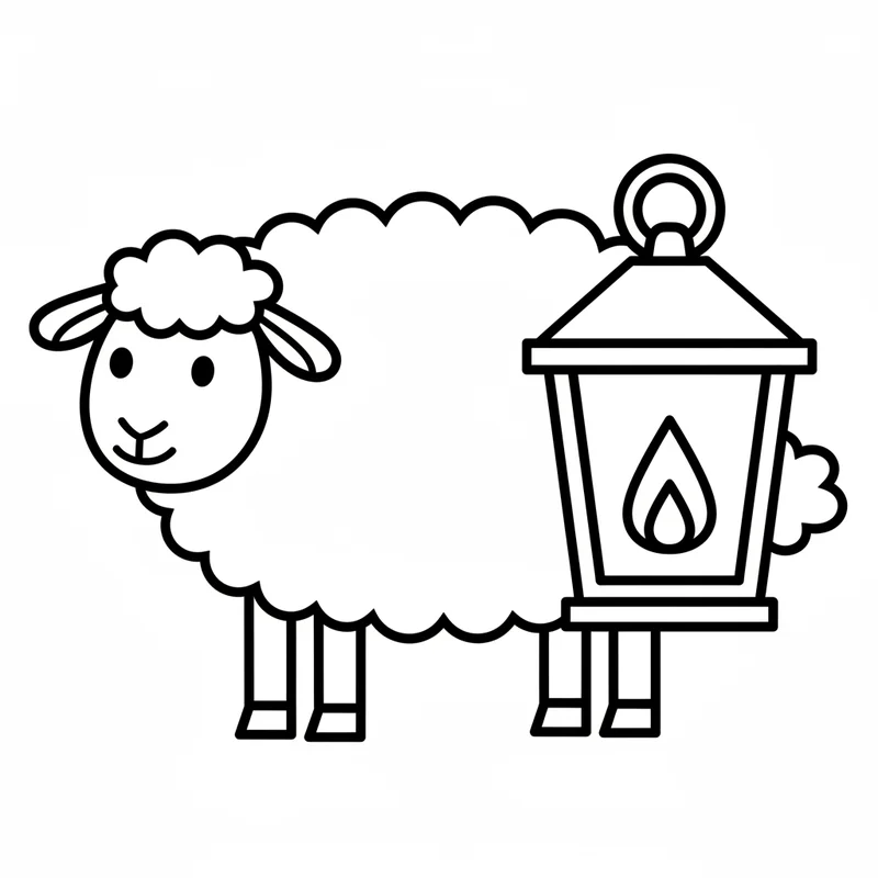 Flauschiges Schaf mit leuchtender Laterne zum Ausmalen