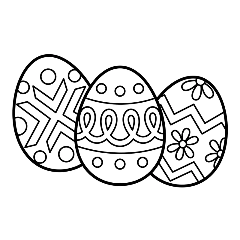 Drei verzierte Ostereier zum Ausmalen