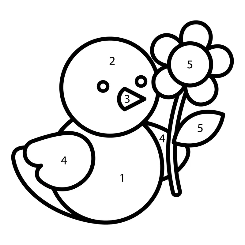 Kleines Küken mit Blume zum Ausmalen