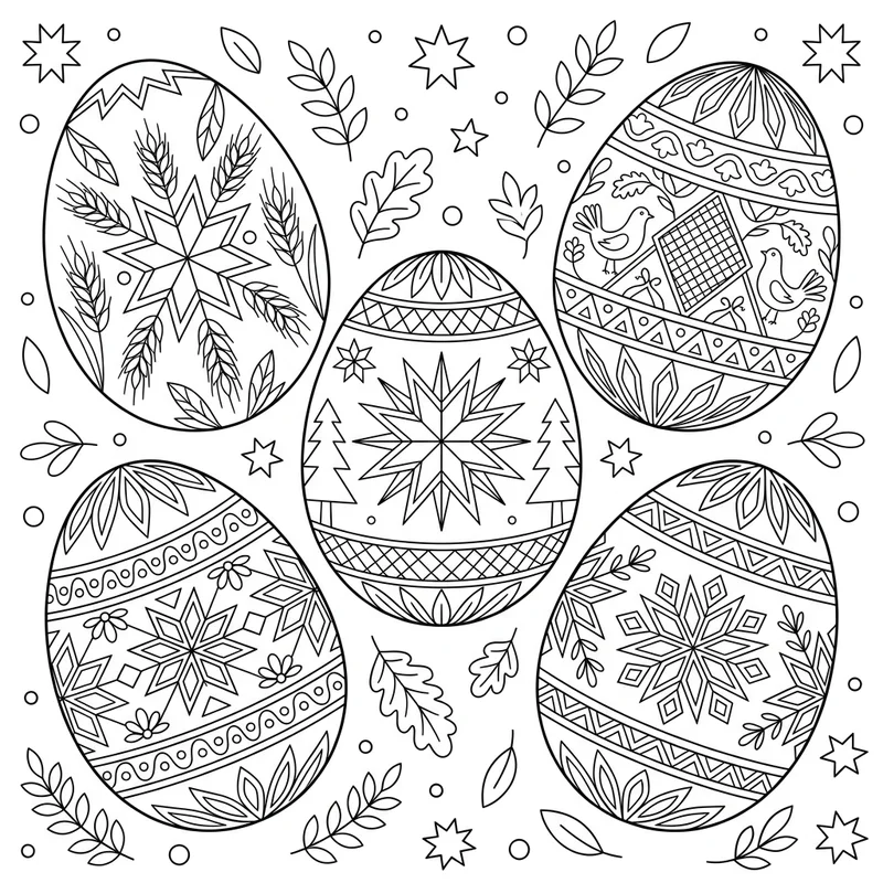 Kunstvoll verzierte ukrainische Ostereier zum Ausmalen