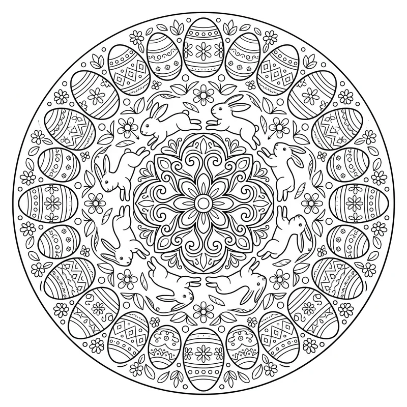 Mandala mit Ostereiern und Hasen zum Ausmalen