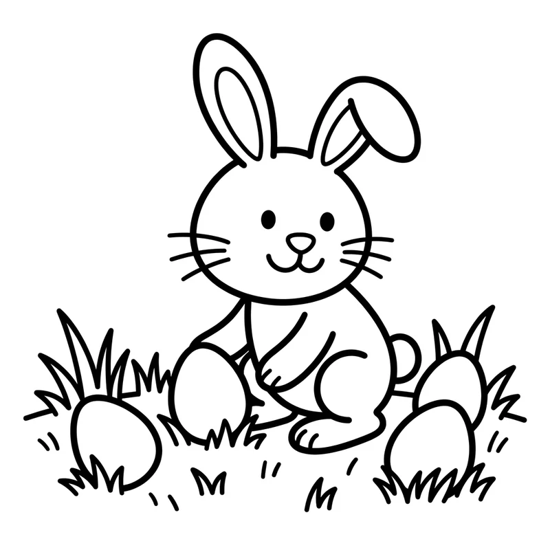 Osterhase versteckt Eier im Gras zum Ausmalen