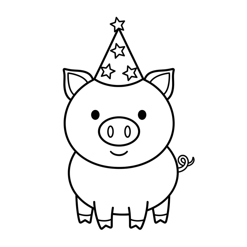 Glücksschwein mit Partyhut zu Silvester zum Ausmalen