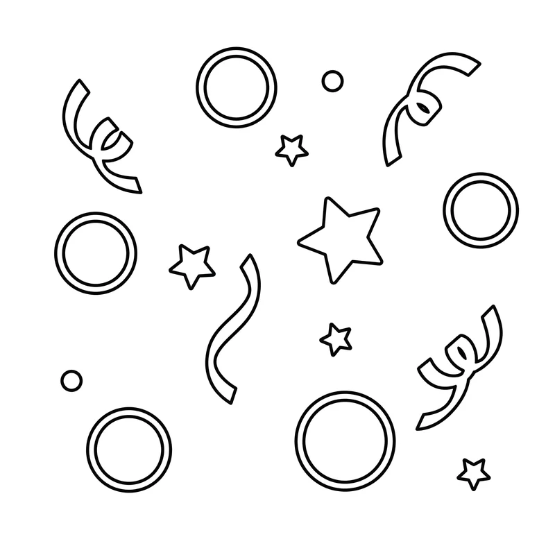 Konfetti-Stücke für Silvester zum Ausmalen