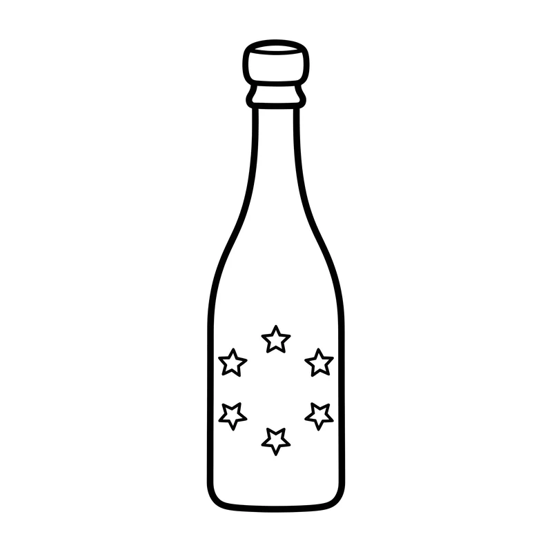 Sektflasche mit Sternen zum Silvester zum Ausmalen