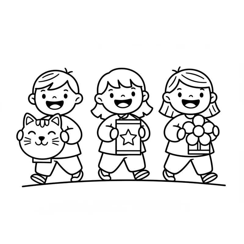 Kinder mit Laternen St. Martin zum Ausmalen