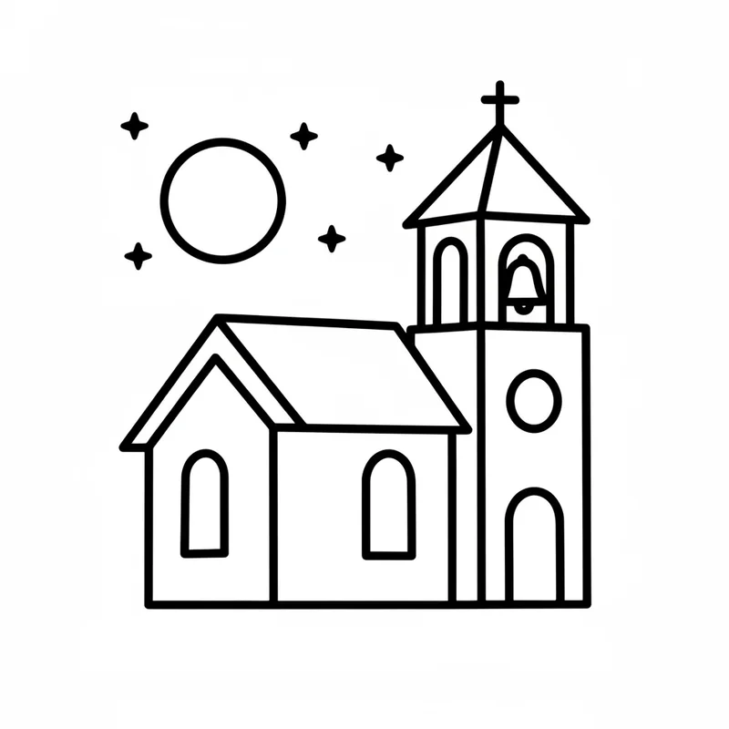 Kirche mit Glockenturm zum Ausmalen