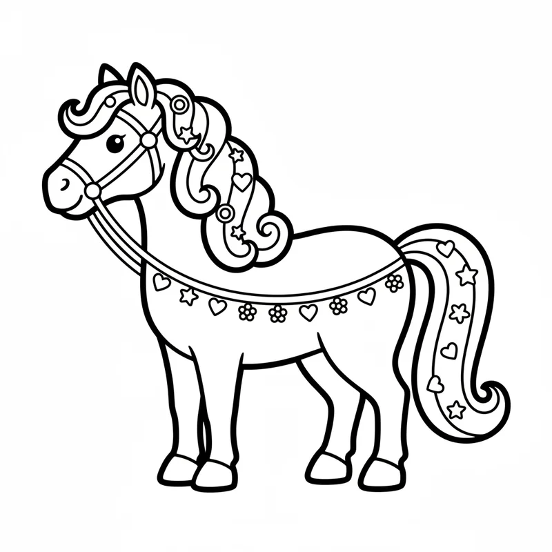 Pferd mit lockiger Mähne zum Ausmalen