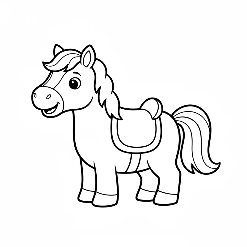 Süßes Pferd mit Sattel zum Ausmalen