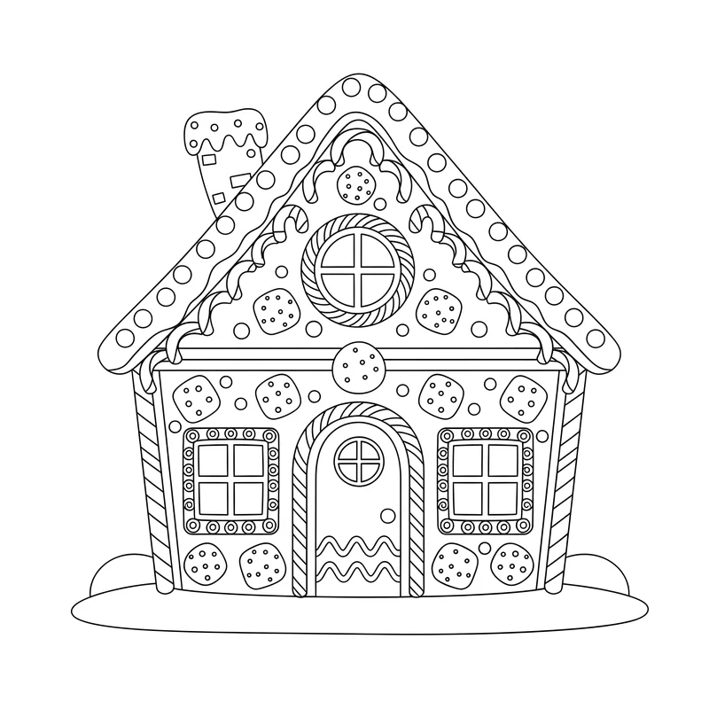 Lebkuchenhaus Ausmalbild für Kinder 6-8 Jahre