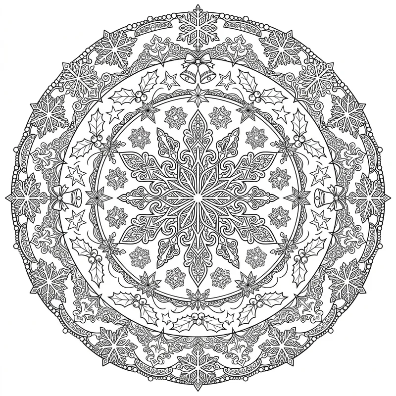 Schneeflocken-Weihnachtsmandala – Weihnachten Ausmalbild kostenlos