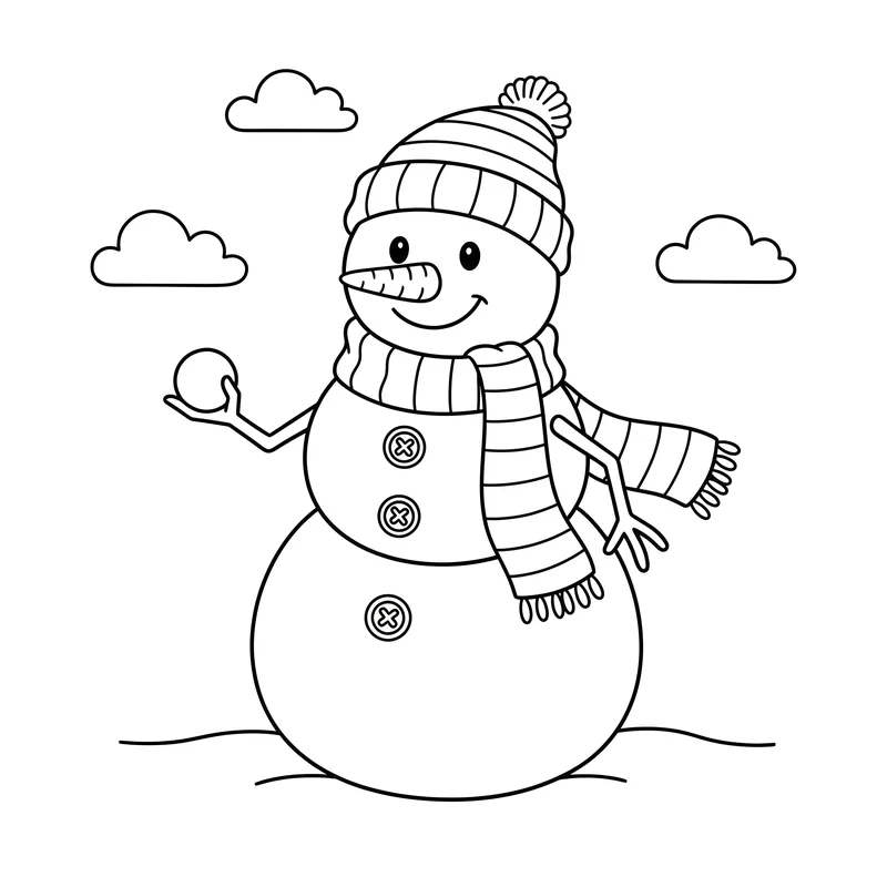 Schneemann mit Schal Ausmalbild für Kinder 6-8 Jahre