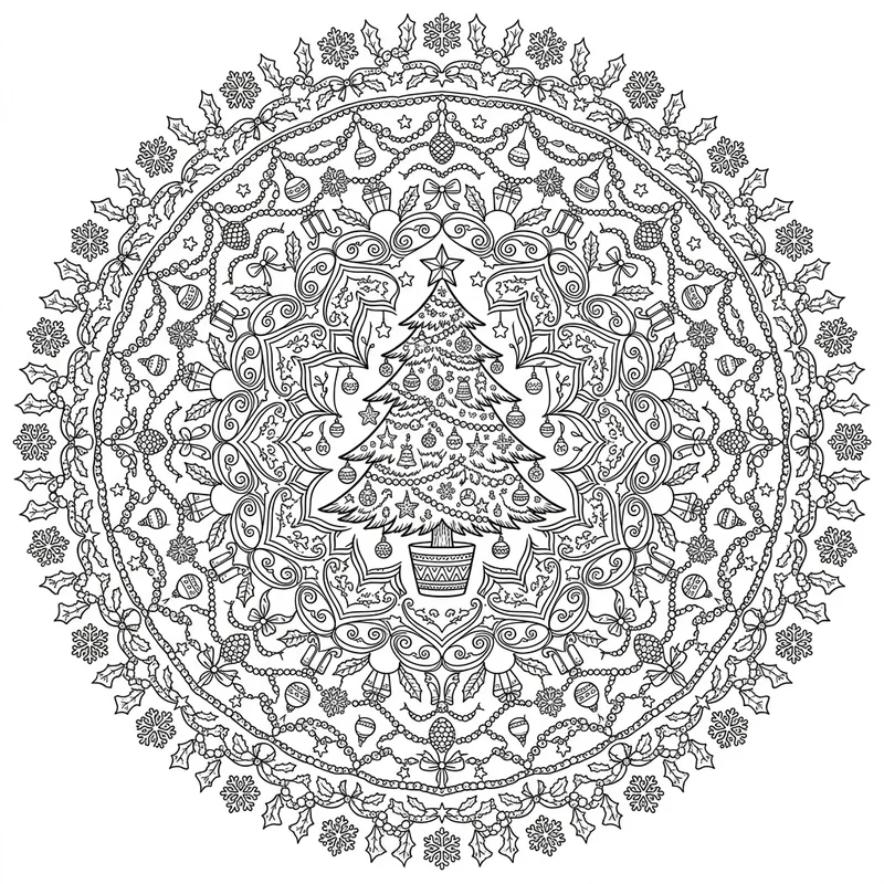 Weihnachtsbaum-Mandala – Weihnachten Ausmalbild kostenlos
