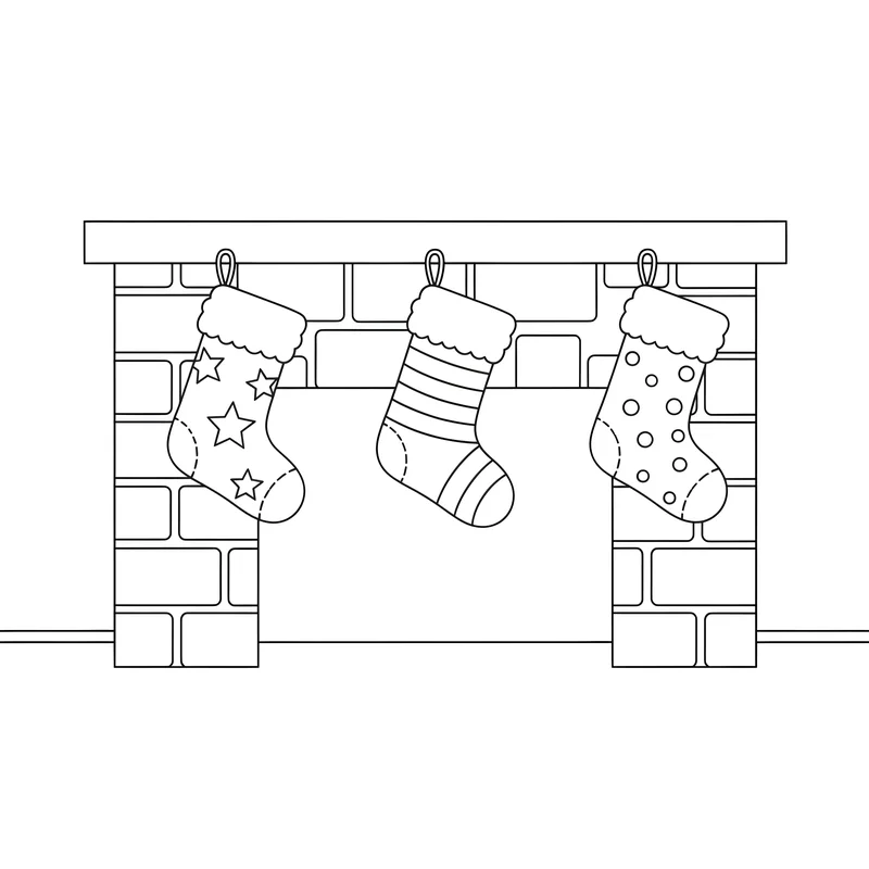Drei Weihnachtsstrümpfe am Kamin zum Ausmalen