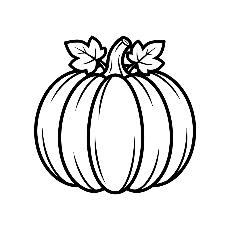 Großer Kürbis mit Blättern zum Ausmalen
