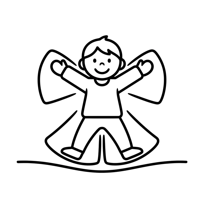 Kind macht Schneeengel im Winter zum Ausmalen