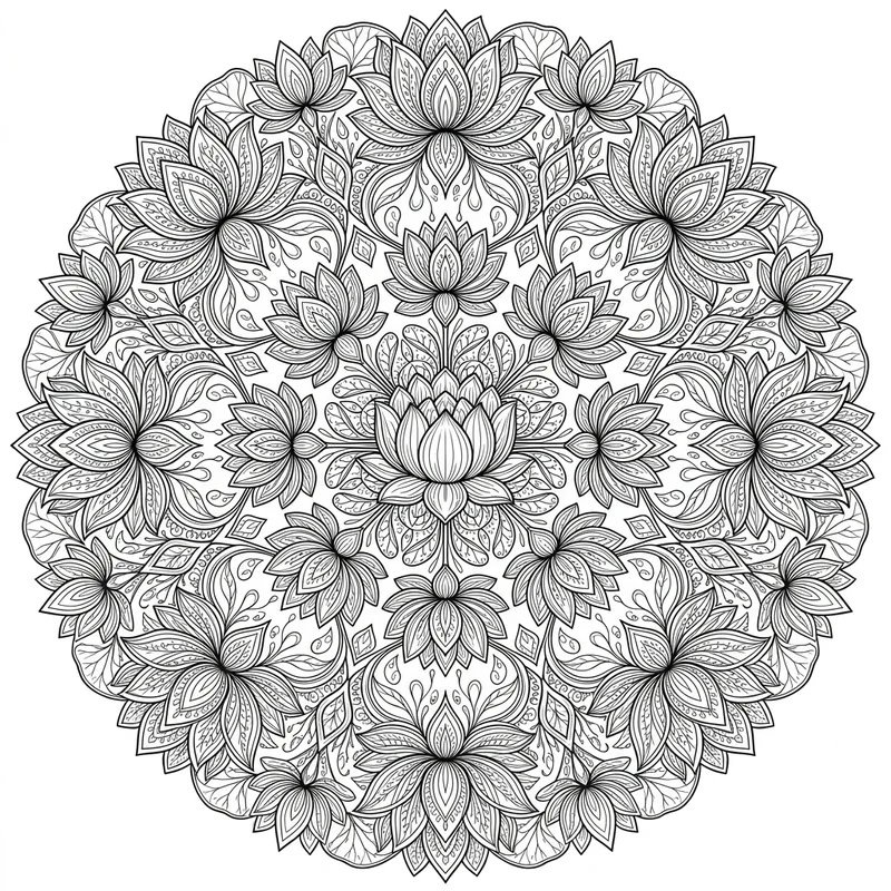 Lotusblüten-Mandala filigran – Blumen Ausmalbild kostenlos