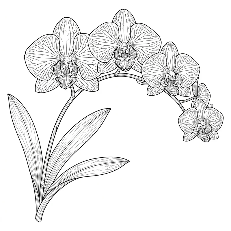 Realistische Orchidee Malvorlage – Blumen Ausmalbild kostenlos