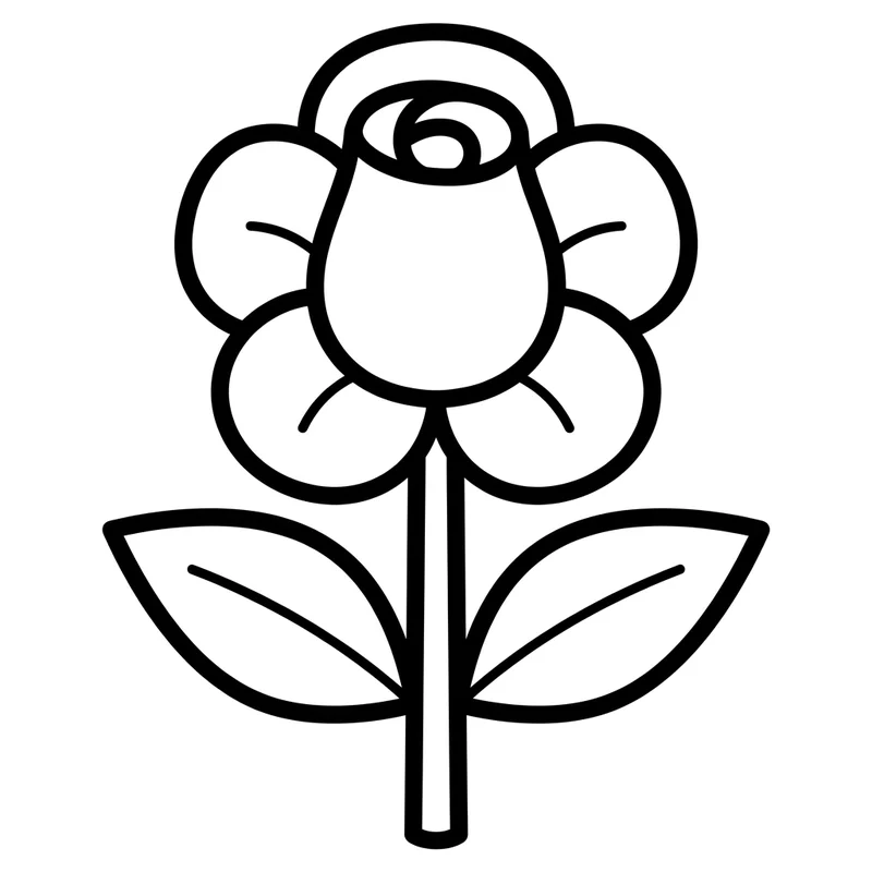 Rose mit Blättern zum Ausmalen