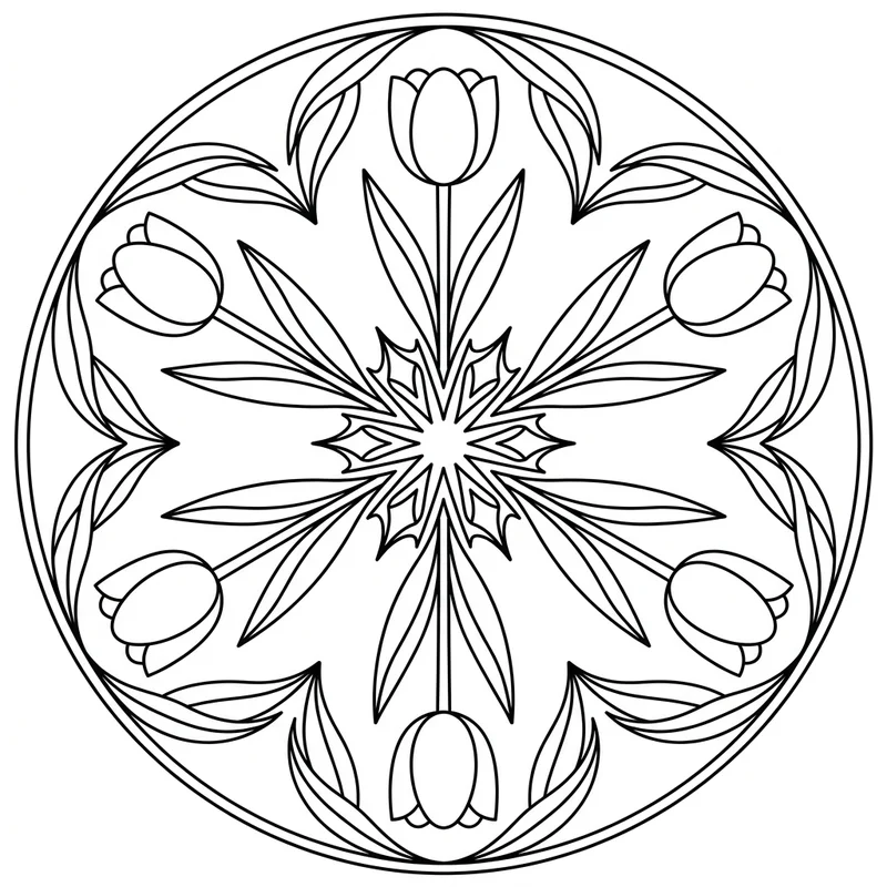 Tulpen-Mandala Frühling – Blumen Ausmalbild kostenlos