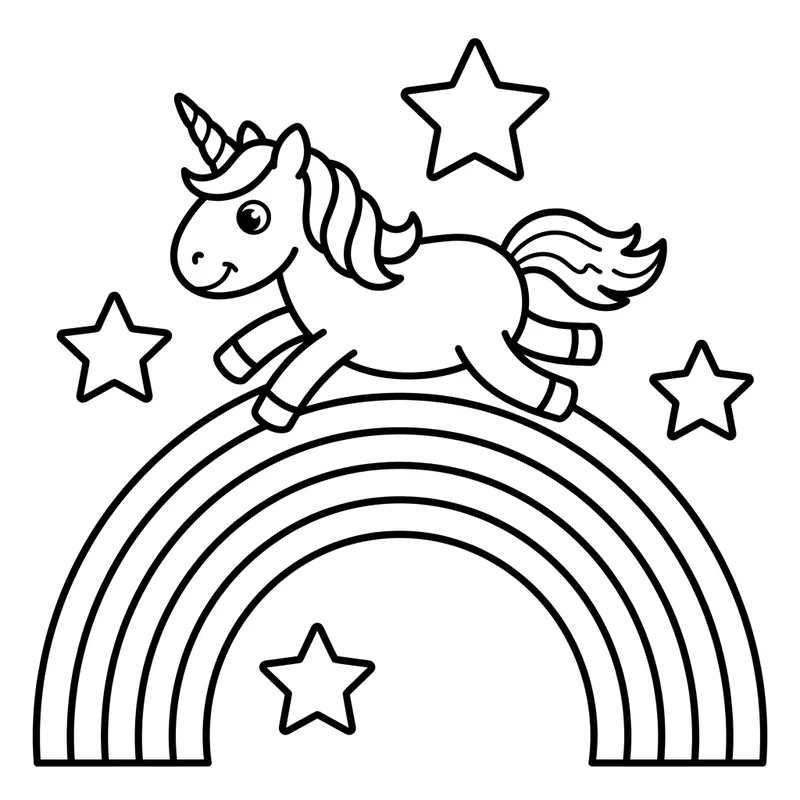 Regenbogen mit Einhorn Ausmalbild