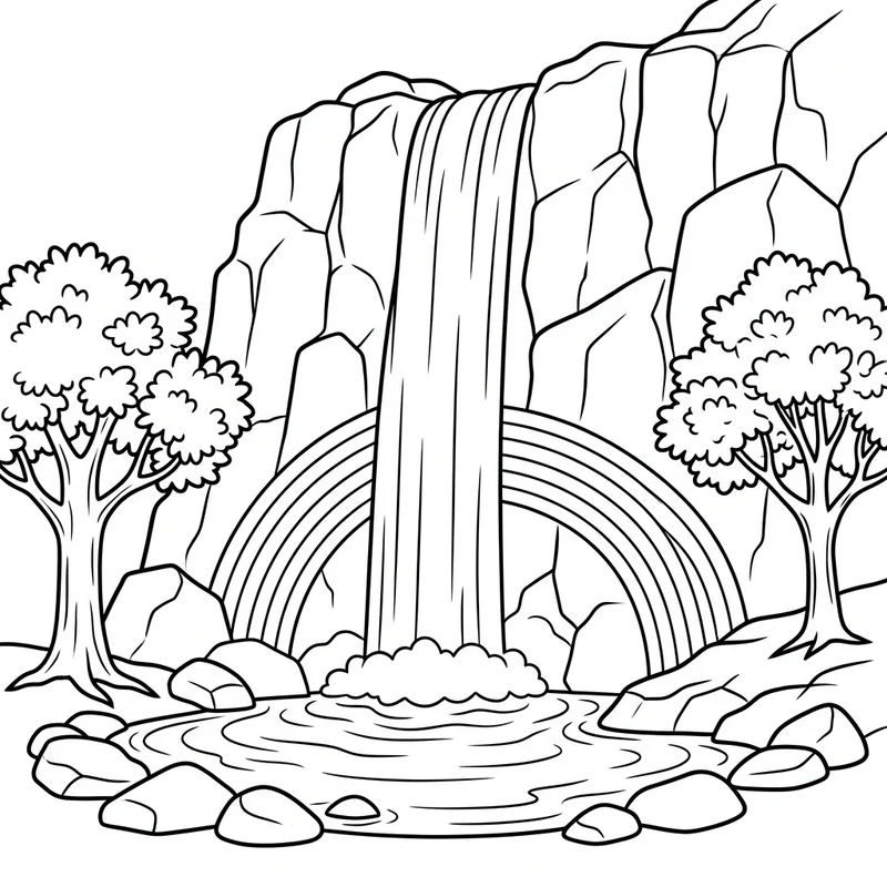 Regenbogen am Wasserfall Ausmalbild