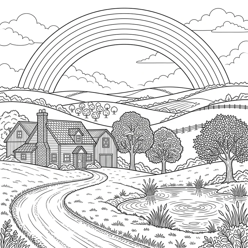 Regenbogen Landschaft zum Ausmalen