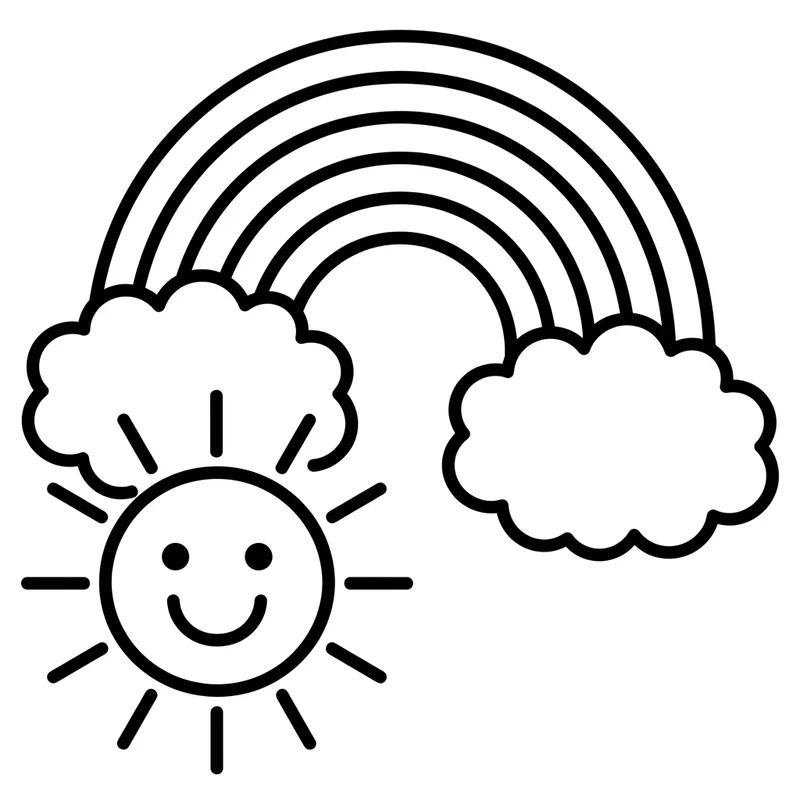 Regenbogen mit Sonne Malvorlage – Regenbogen Ausmalbild kostenlos