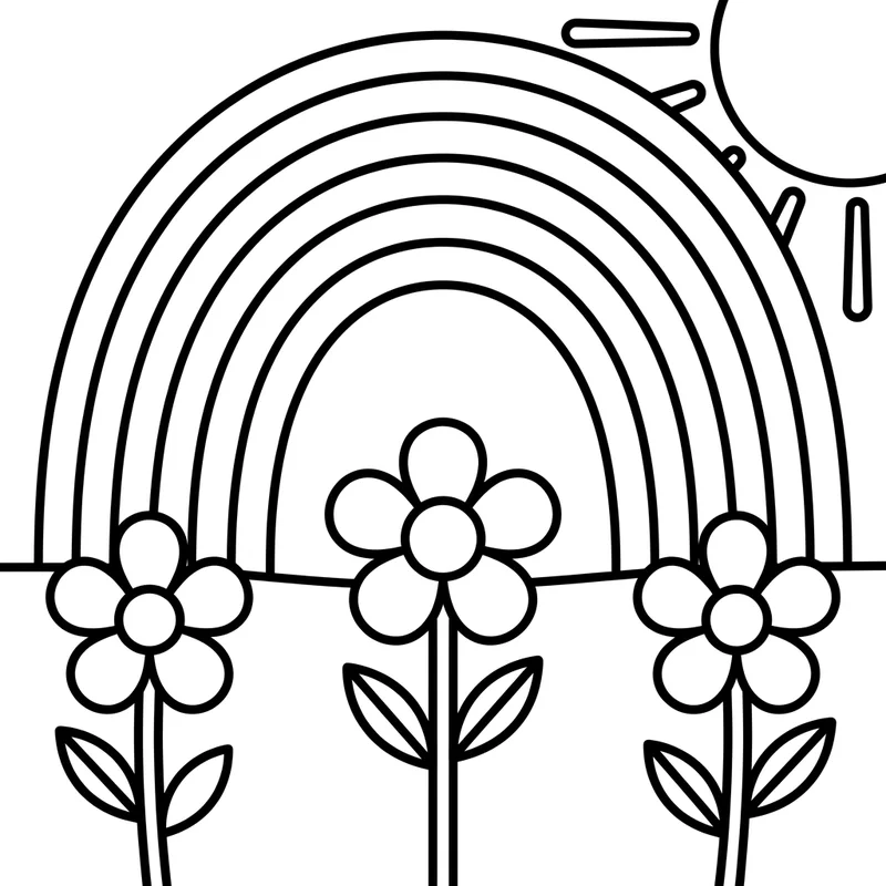 Regenbogen über Wiese Ausmalbild