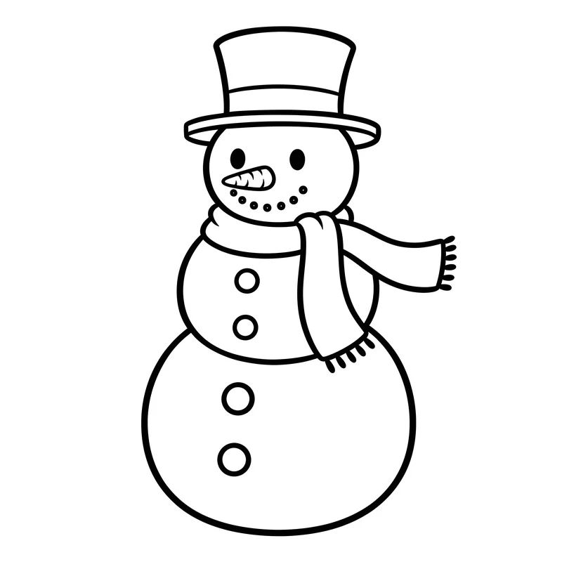 Schneemann mit Hut und Schal zum Ausmalen