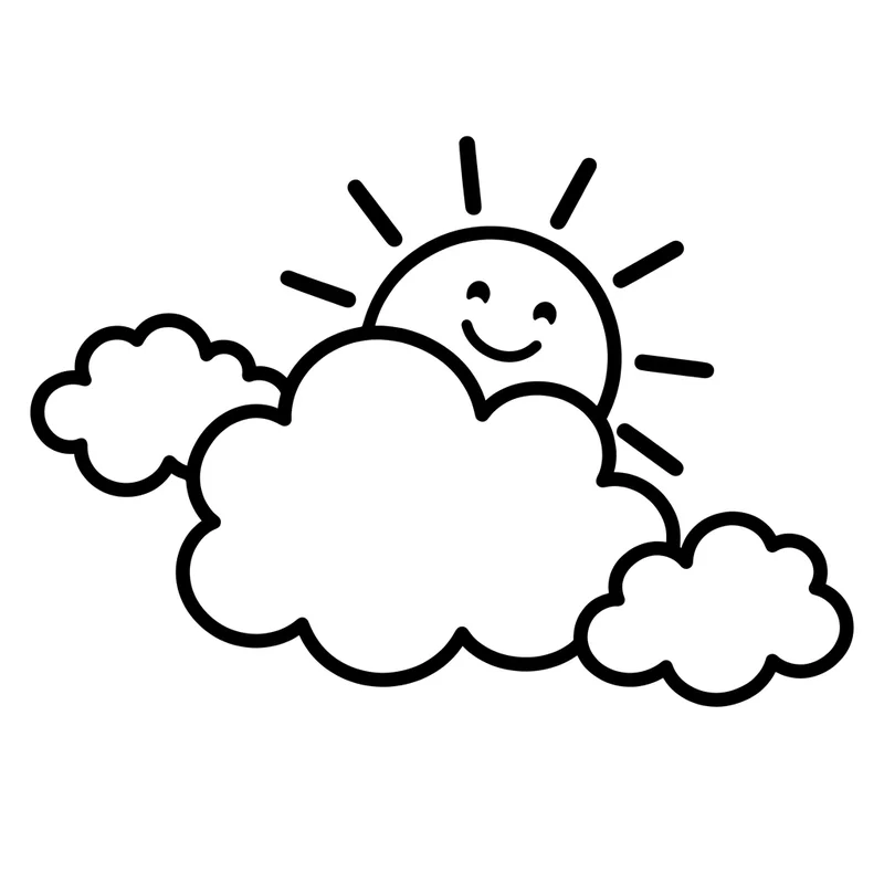 Sonne mit Wolken Ausmalbild