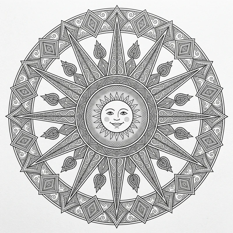 Sonne Mandala Malvorlage – Sonne Ausmalbild kostenlos