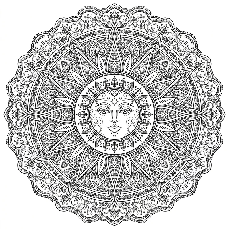 Ornamentales Sonnen-Mandala – Sonne Ausmalbild kostenlos