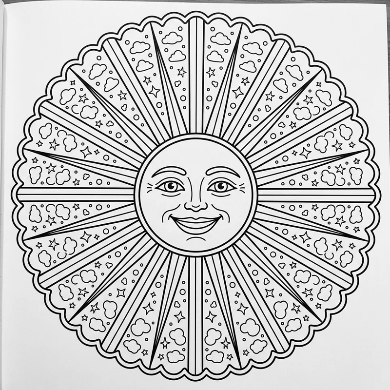 Sonnen-Mandala mit Strahlen – Sonne Ausmalbild kostenlos