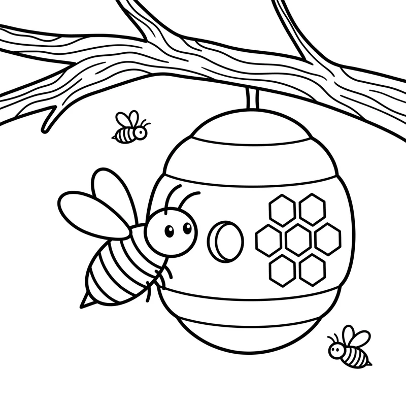 Biene am Bienenstock zum Ausmalen