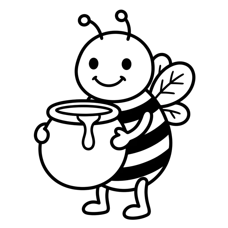 Niedliche Biene mit Honigtopf Malvorlage – Biene Ausmalbild kostenlos