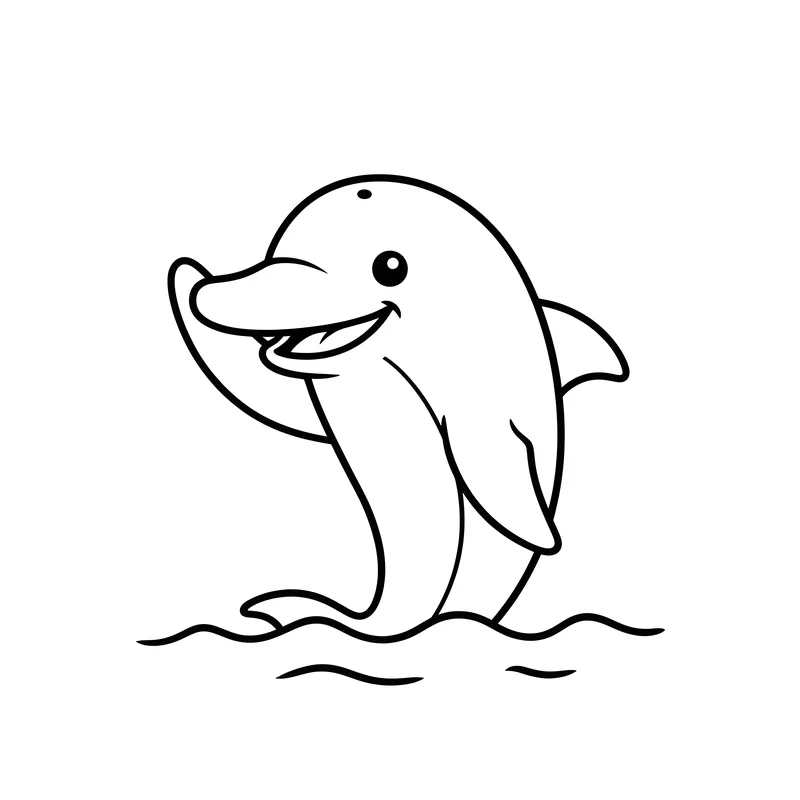 Freundlicher Delfin winkt mit Flosse zum Ausmalen