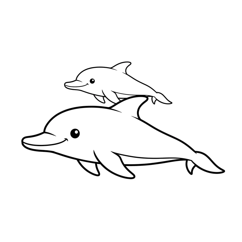 Zwei freundliche Delfine schwimmen zusammen zum Ausmalen