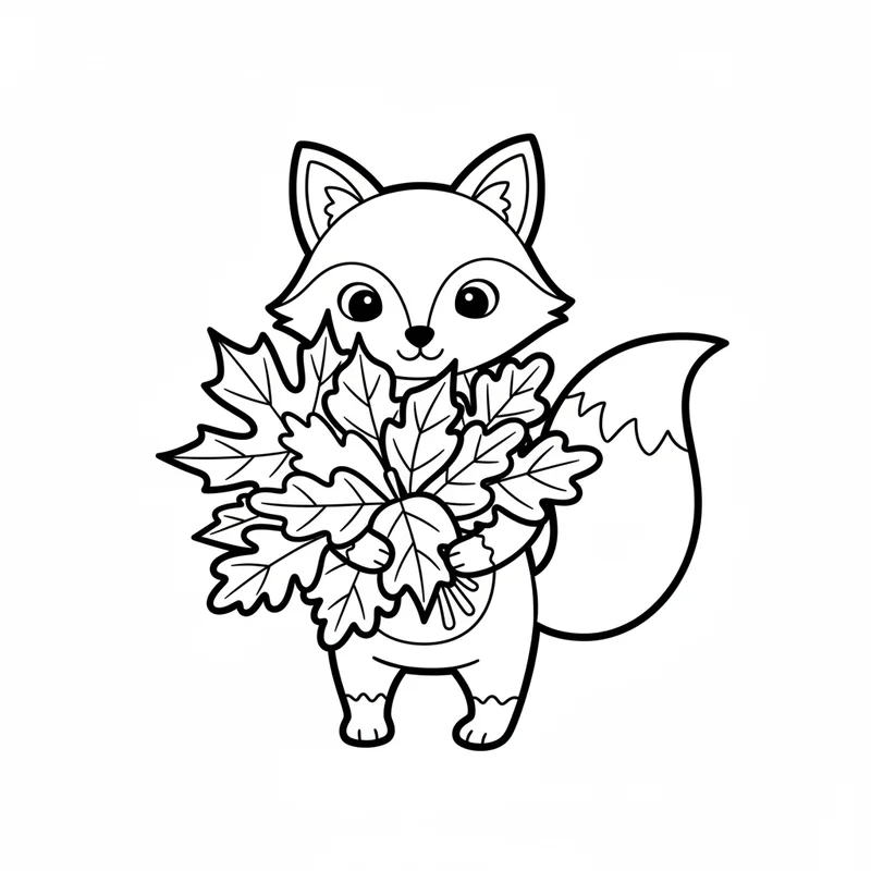 Süßer Fuchs mit Herbstblättern zum Ausmalen