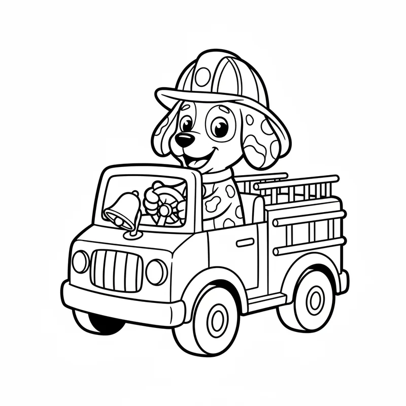 Dalmatiner im Feuerwehrauto zum Ausmalen