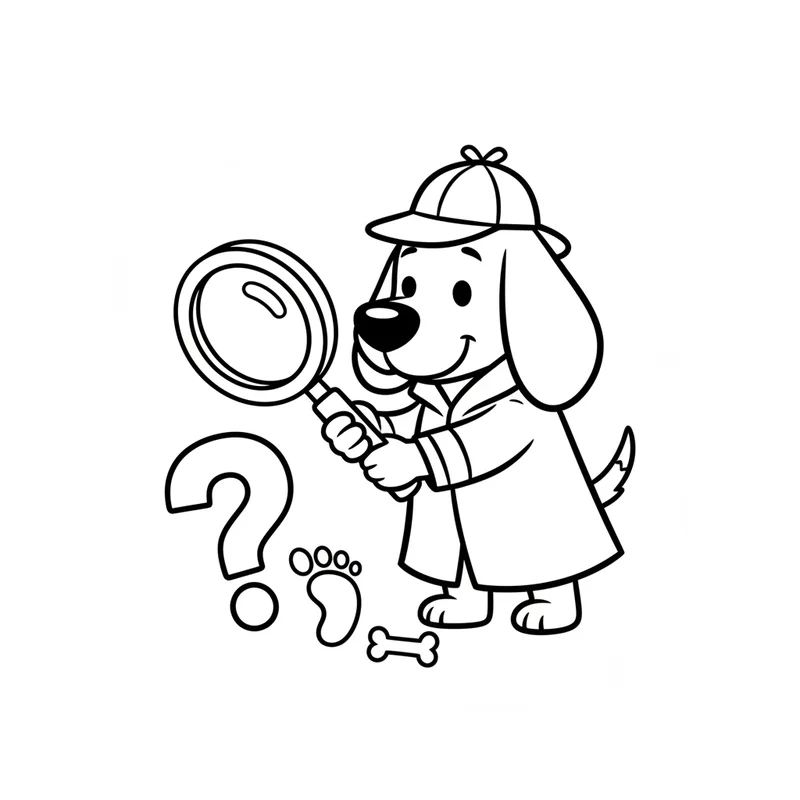 Detektivhund mit Lupe zum Ausmalen