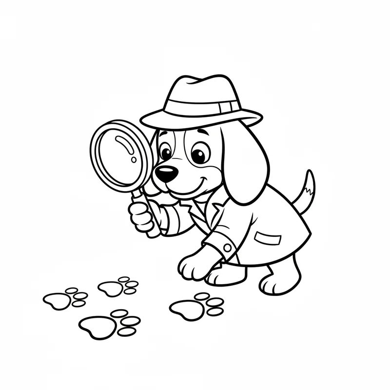 Detektivhund mit Lupe zum Ausmalen
