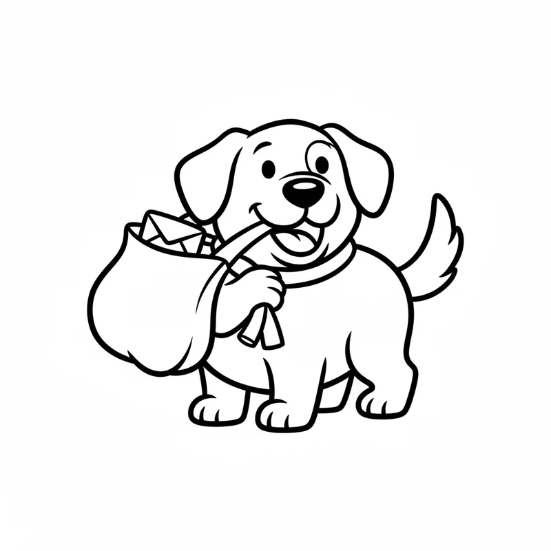 Fröhlicher Hund mit Posttasche zum Ausmalen