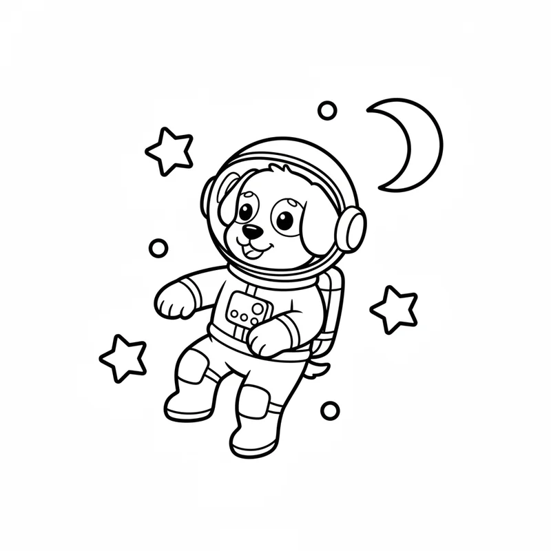 Hund im Raumanzug zum Ausmalen