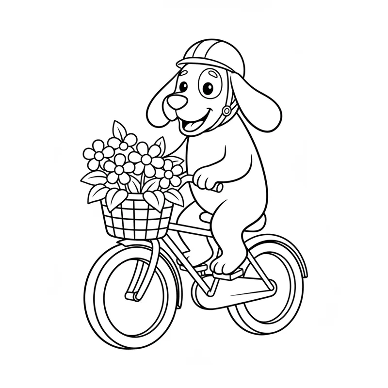 Hund auf Fahrrad zum Ausmalen