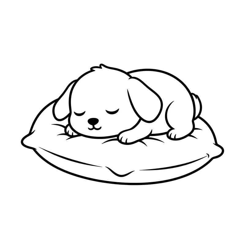 Schlafender Welpe auf weichem Kissen zum Ausmalen